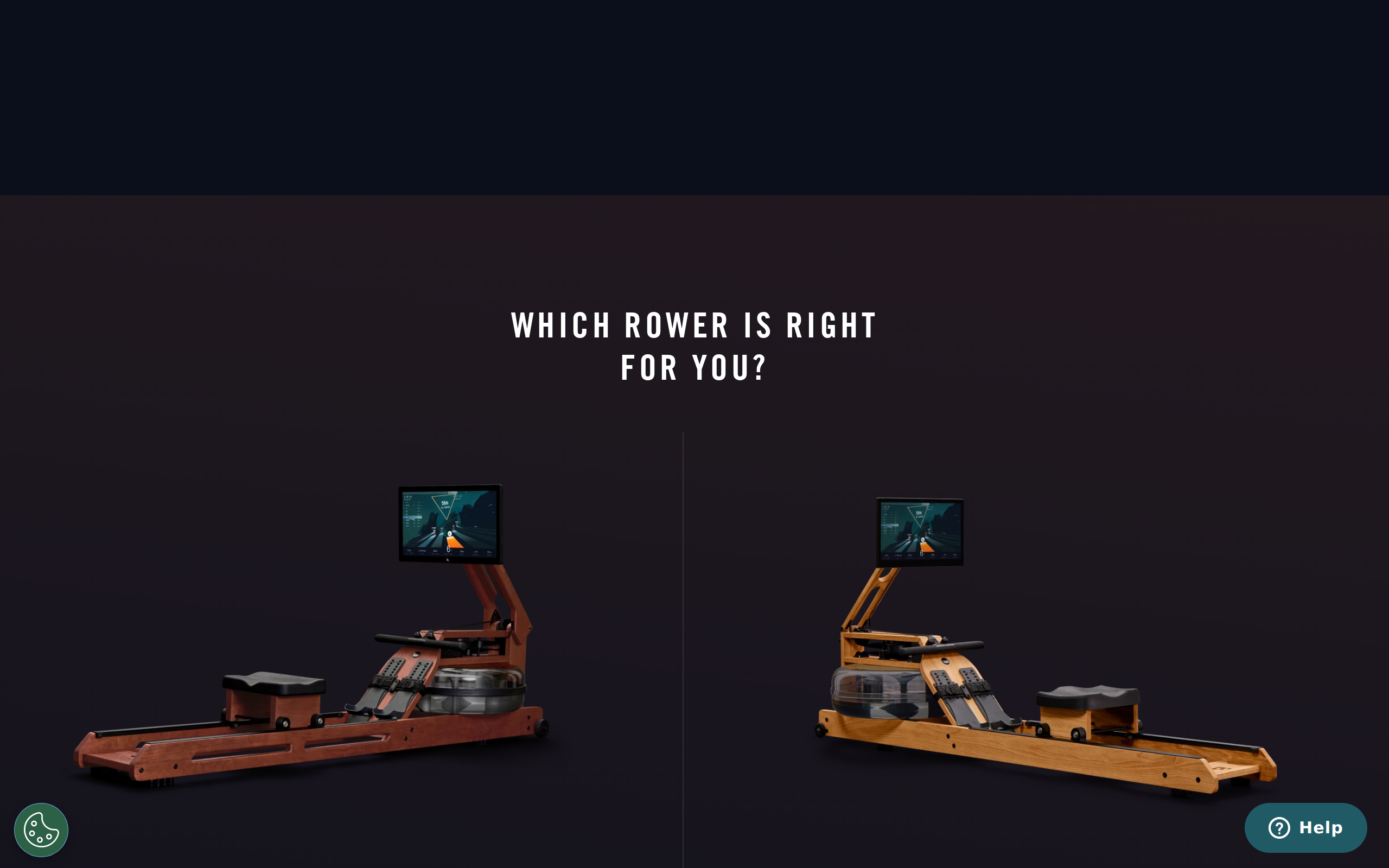 The Ergatta compare page showing two wooden rowers with screens on a dark background