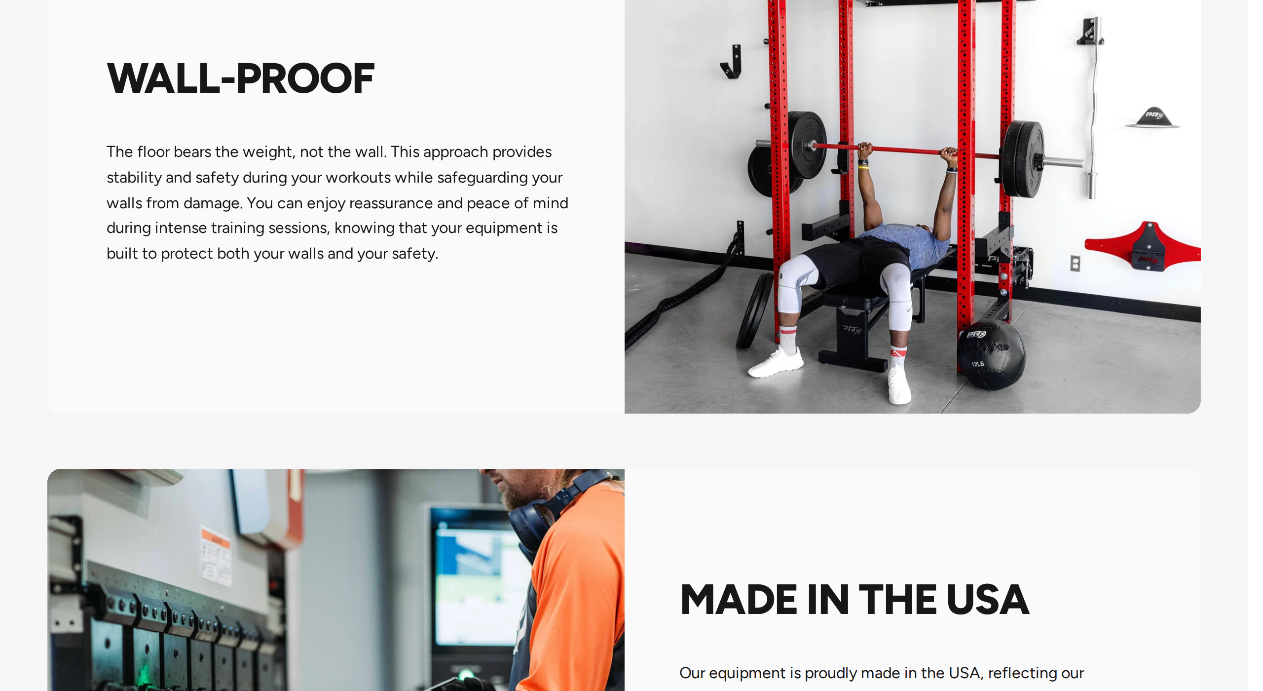 Section of the maker's page headed wall-proof, with a lifter benching inside the red cage