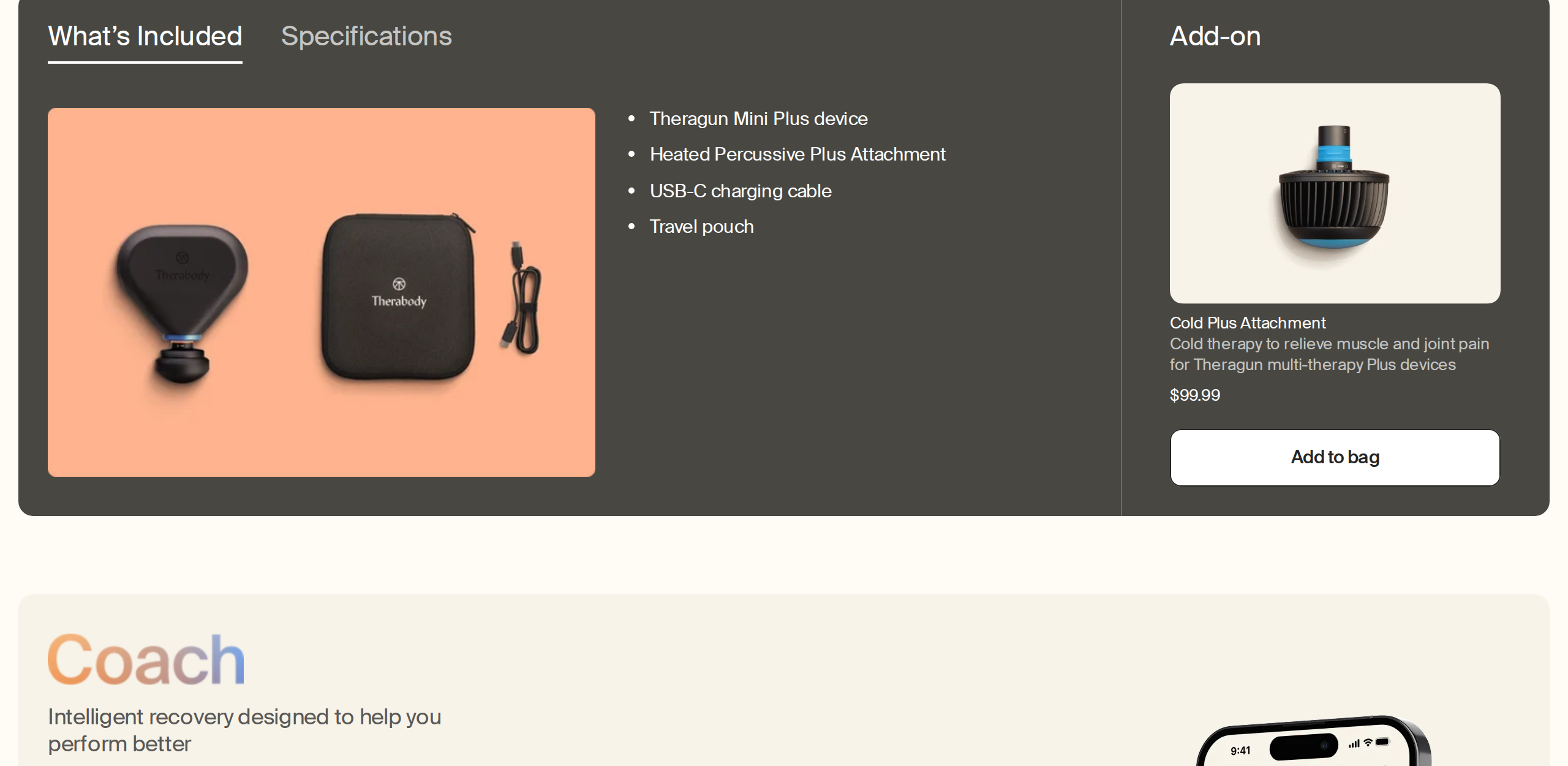 The included items on the Mini Plus page: gun, pouch, cable and attachment